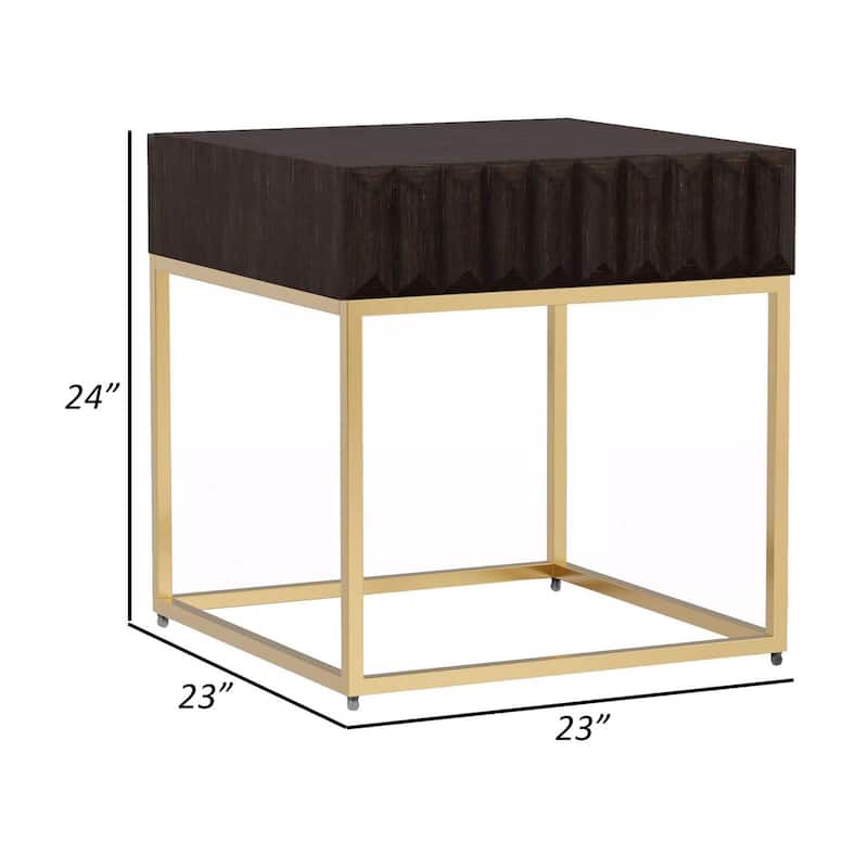 23 in. Brown and Gold Rectangle Wood End Table with Storage Drawer for Convenience