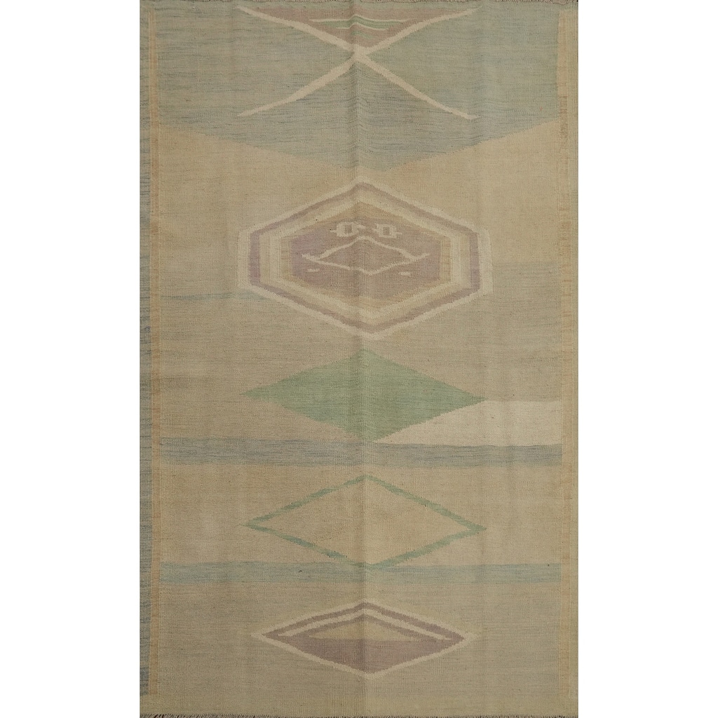 Hand Woven Oriental 100% Wool Carpet Southwestern Tribal Multi-Colored Kilim Area Rug - 5' 11'' X 3' 11''