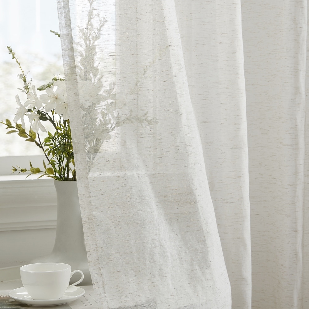 HLC.me Sierra Burlap Flax Linen Semi Sheer Light Filtering Transparent Window Grommet Thick Curtains Panels - Set of 2