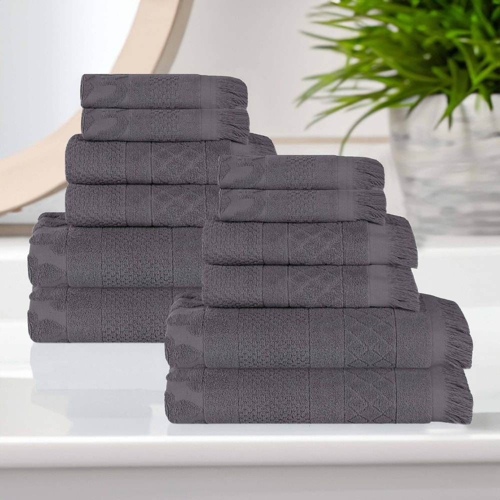 Superior Rolla Cotton Geometric Jacquard Plush Soft 12 Piece Towel Set
