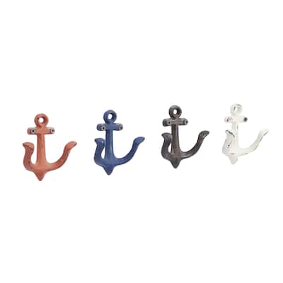 Metal Anchor Single Hanger Wall Hook - Set of 4 Multi Colored - Roche River Decor