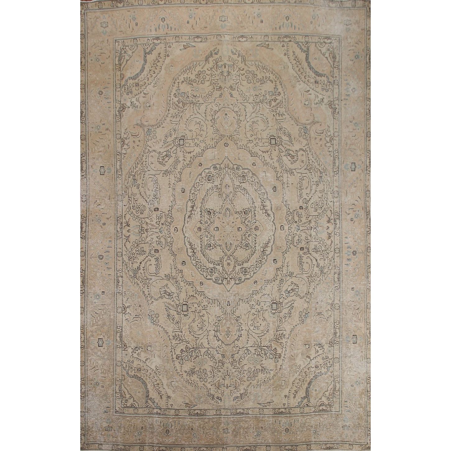 Hand Knotted Oriental 100% Wool Carpet Traditional Floral Beige & Ivories Tabriz Area Rug - 12' 7'' X 9' 7''