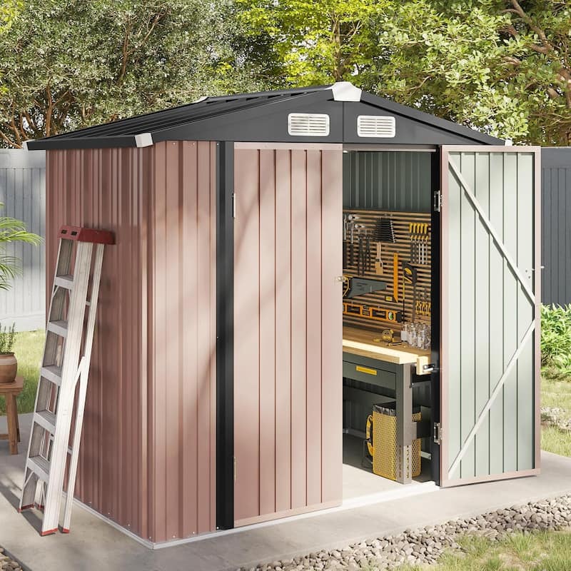Outdoor Storage Shed with Lockable Doors and Air Vents for Garden - 6'X4' - Without base