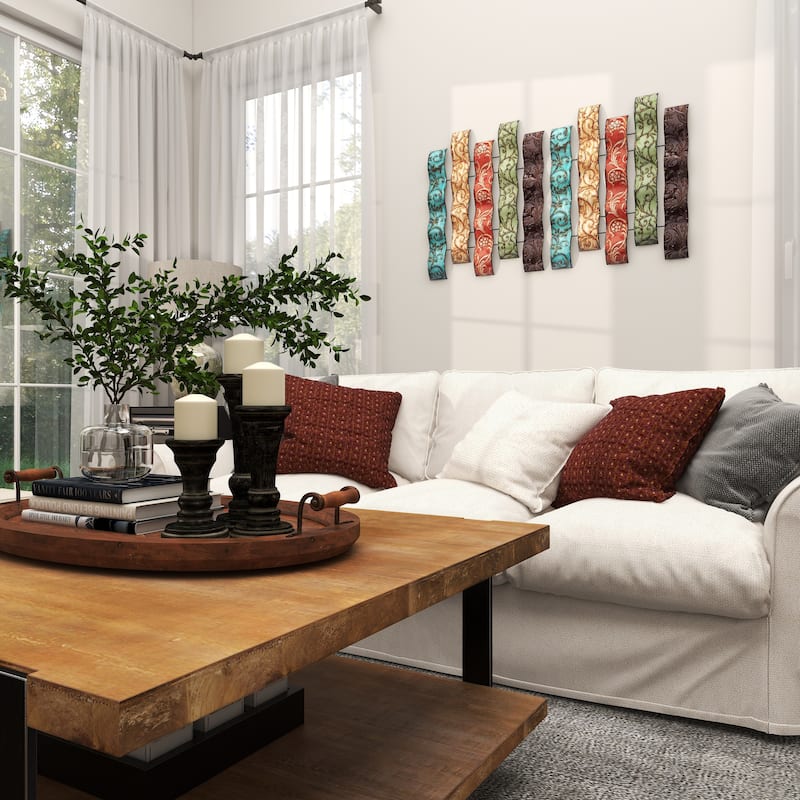 Multi Colored Metal 5 Wavy Panels Abstract Home Wall Decor with Embossed Details