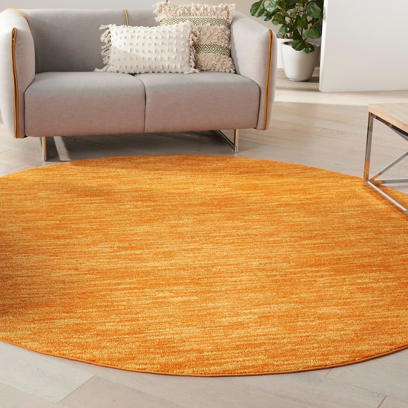 Nourison Essentials Solid Contemporary Indoor/Outdoor Area Rug - 4' Round - Orange