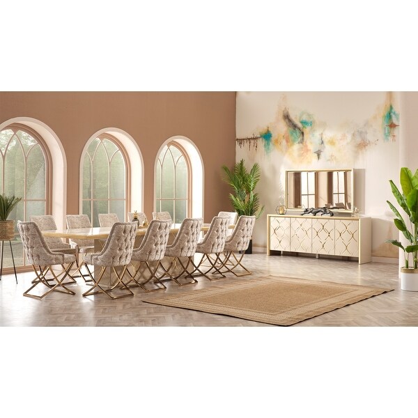 Naicon Modern Dining Room Table and 12 Dining Room Chairs Set Cream