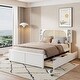 preview thumbnail 2 of 36, Queen Rattan Headboard Bed Frame with Storage Drawers and Pull-Out Trundle, Elegant Design, Durable Slat Support, White