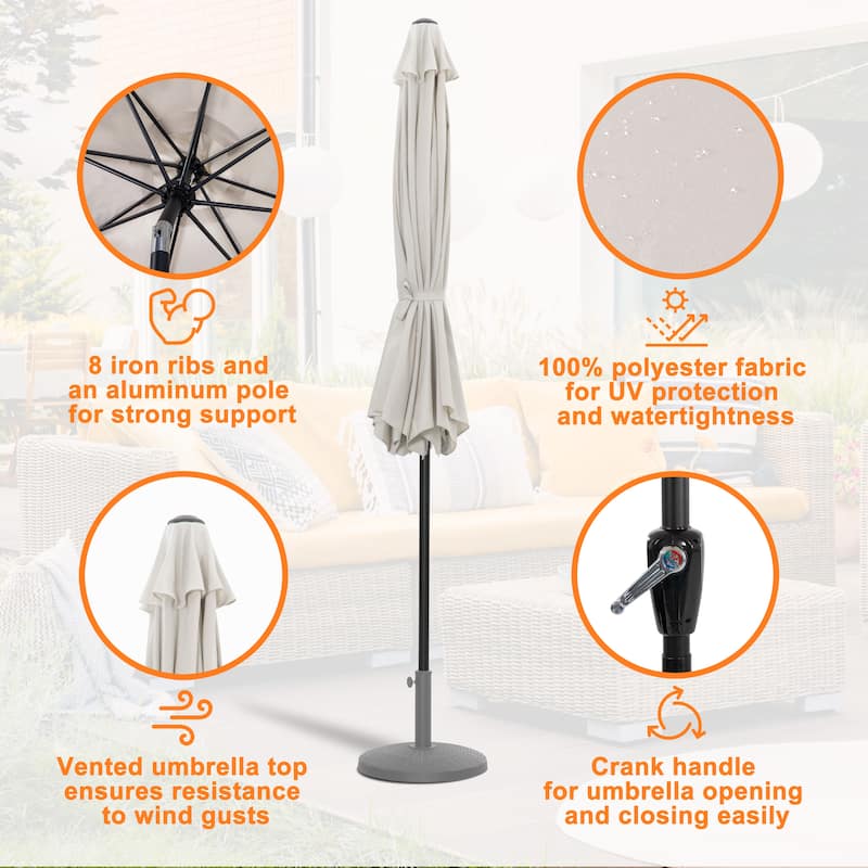 Nuu Garden Outdoor 7.5' Round Beige Patio Vented Umbrella, Crank, Push Button Tilt