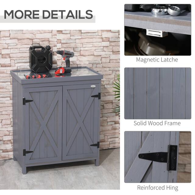 Outsunny Garden Storage Cabinet, Outdoor Tool Shed with Galvanized Top and Two Shelves for Yard Tools or Pool Accessories