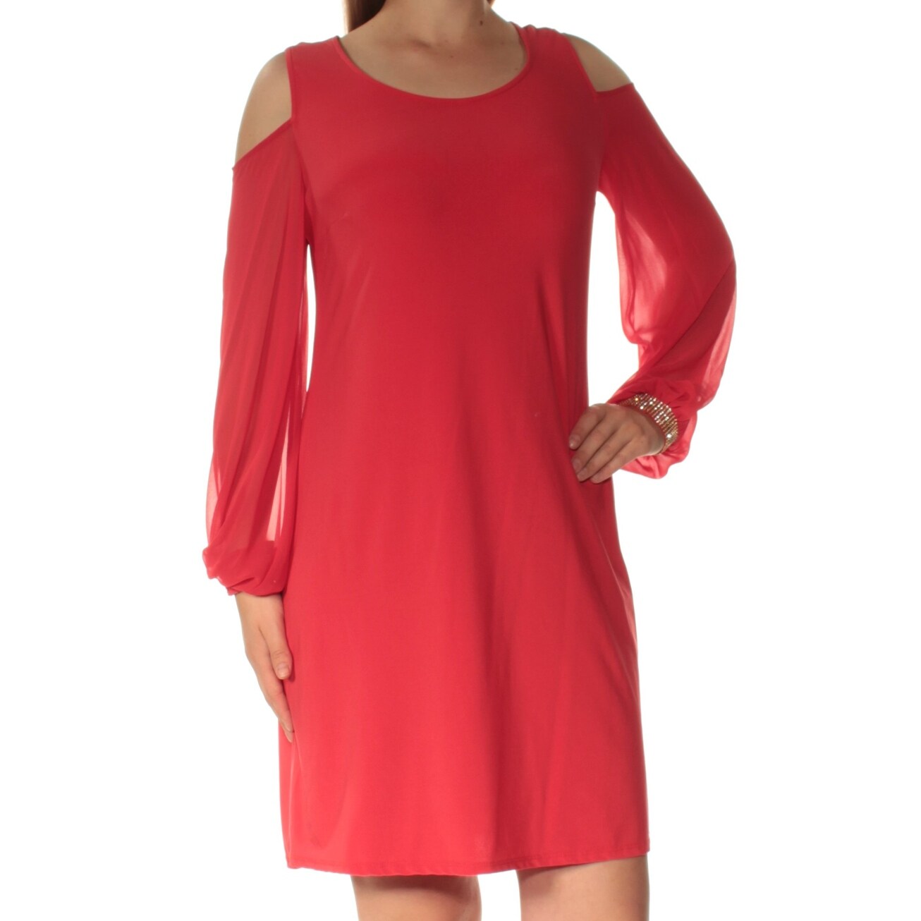 red long sleeve shift dress