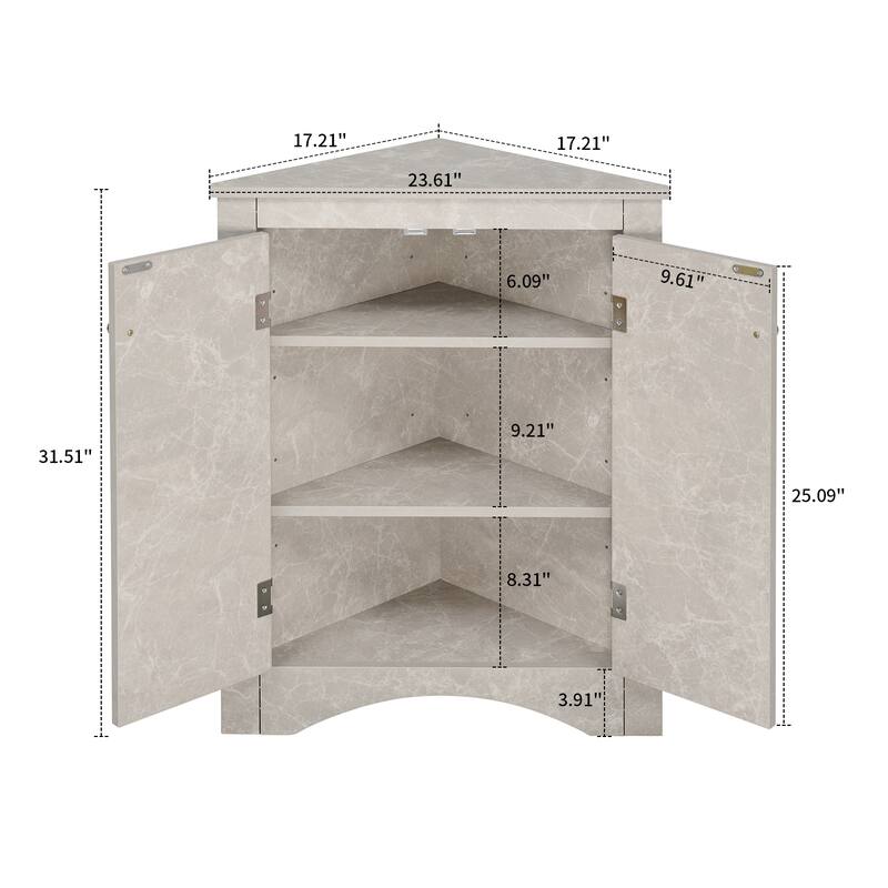 Modern Stylish Triangle Corner Storage Cabinet with Two Adjustable Internal Shelves