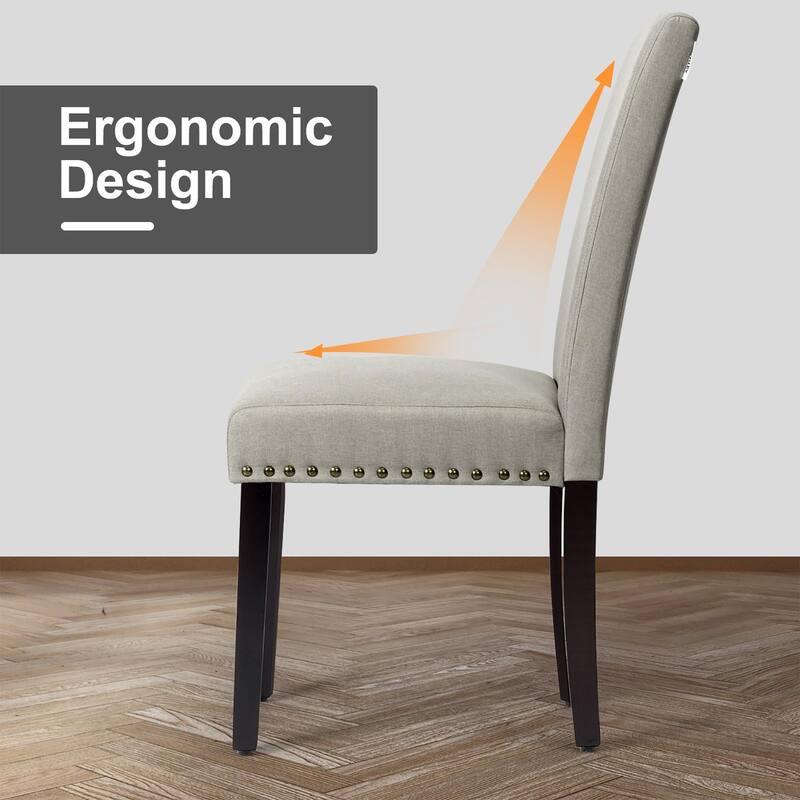 Costway Set of 2 Fabric Dining Chairs Upholstered with Nailhead Trim - See Description