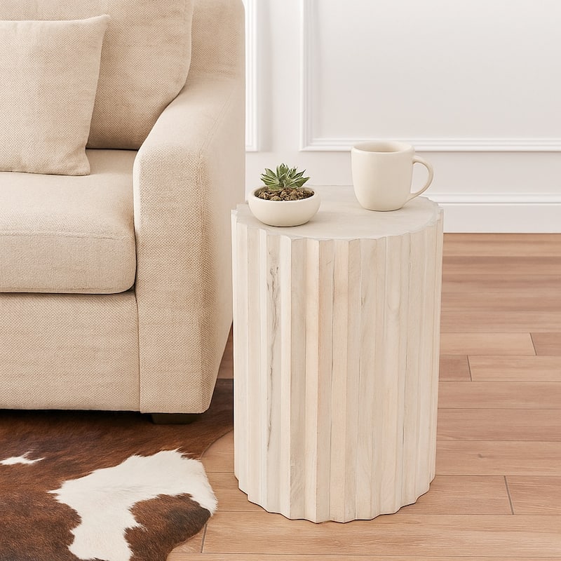 White Sand Tall Mango Wood Round Side Table