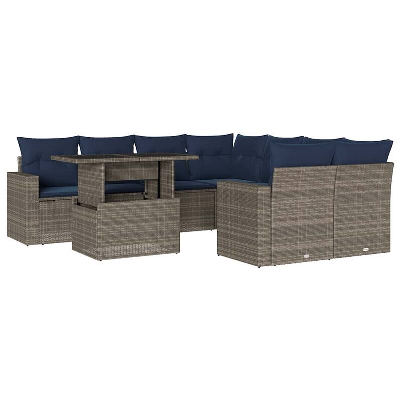 vidaXL Patio Sofa Set with Cushions and Table Outdoor 9 Piece Poly Rattan - 24.4 x 24.4 x 27.2