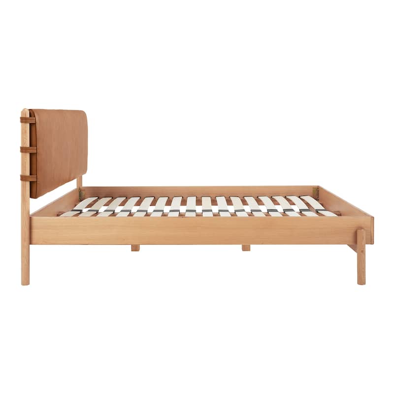 NADAAL STUDIOS Odette Queen Bed - Soft Low Design in Solid Oak and Oak Veneer in Light Brown