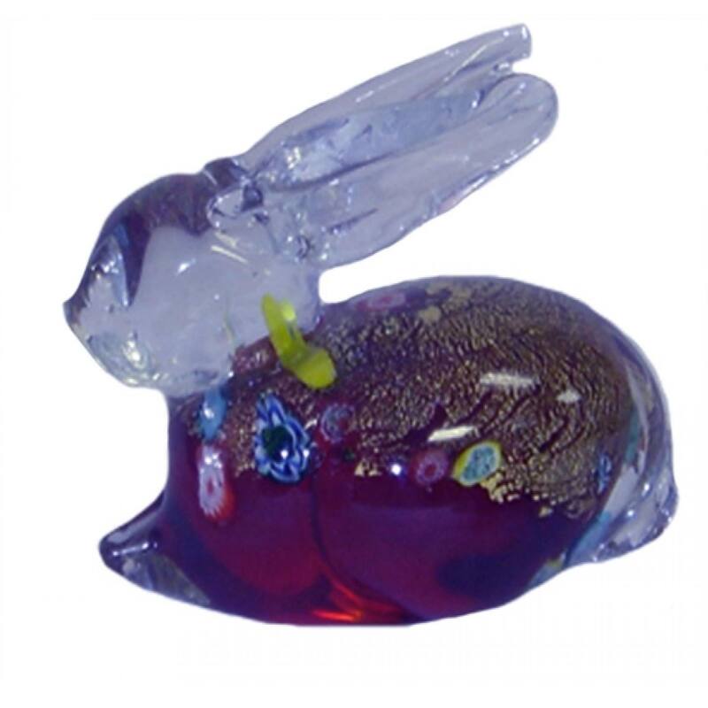 Multi Color Laying Down Bunny Glass Figurine