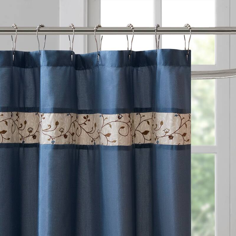 100% Polyester Floral Embroidery Shower Curtain, 72" x 72" Faux Silk Shower Curtain Panel Machine Washable