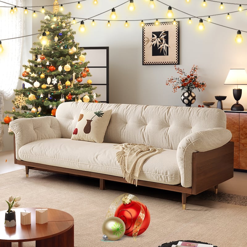 JASIWAY Modern 3-Seat Upholstered Cotton Linen Sofa,Beige - Coffee
