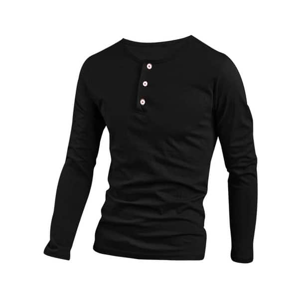 New Mens Henley Shirt T-shirts shirts Long Sleeve Cotton Pullover Comfy Button