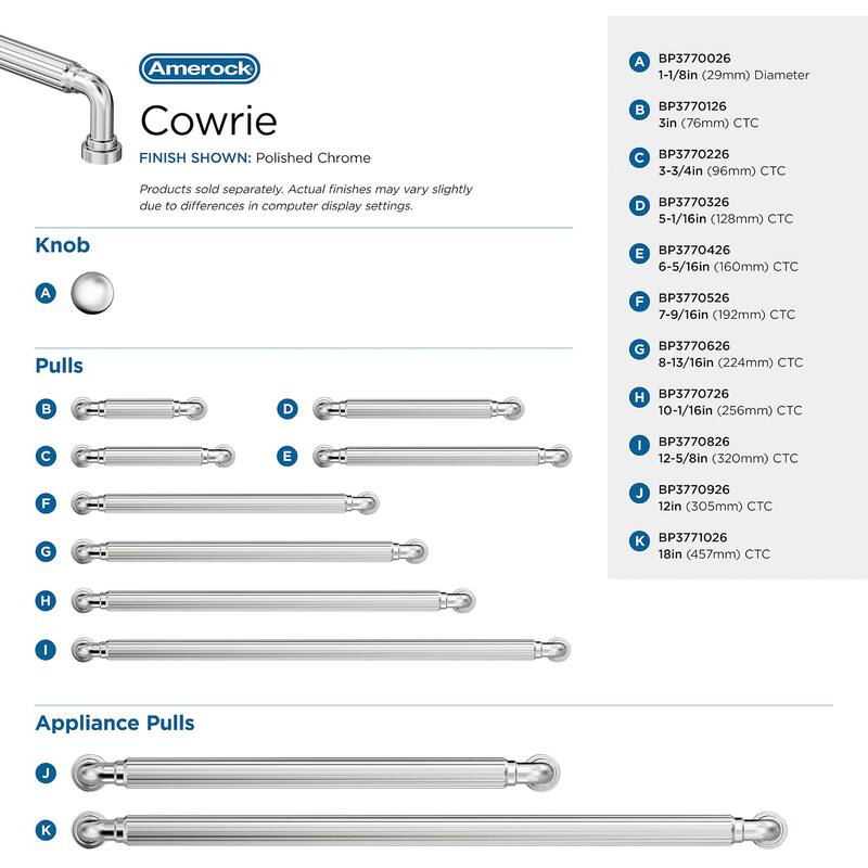 Amerock BP37701 Cowrie 3" Center to Center Fluted Handle Cabinet Pull