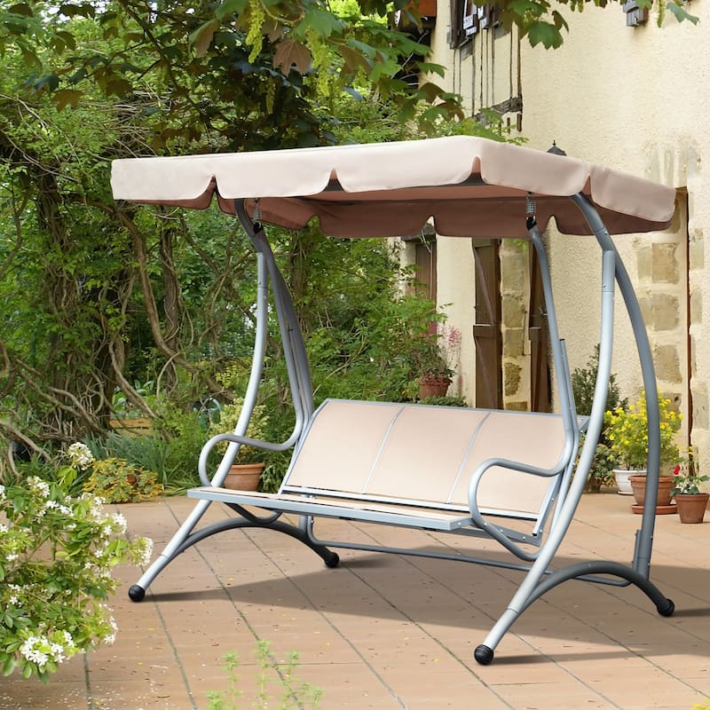 3-Seat Outdoor Porch Swing Chair, Patio Swing Glider with Adjustable Canopy, Breathable Seat, and Steel Frame