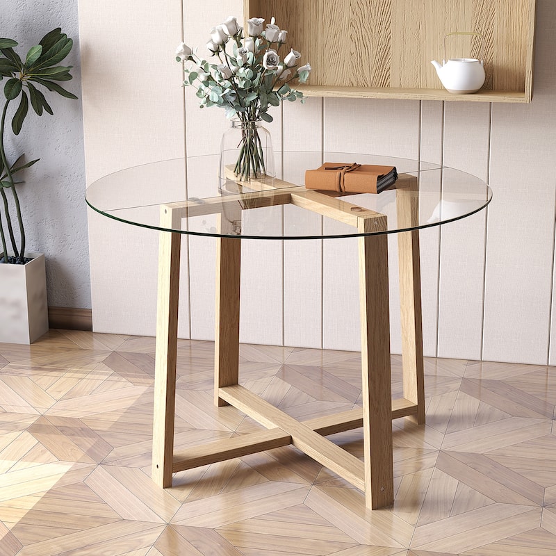 Gymax 42'' Round Glass Dining Table w/ 0.3'' Tempered Glass Tabletop