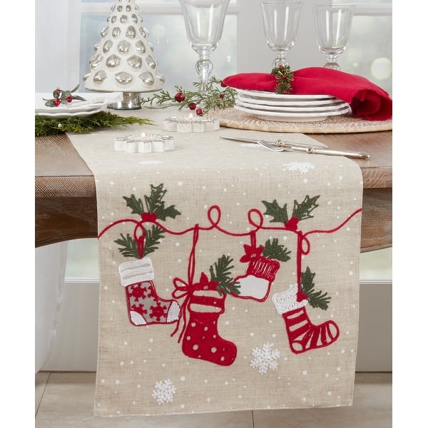 slide 2 of 3, Christmas Table Runner With Stockings Design - 16"x70"