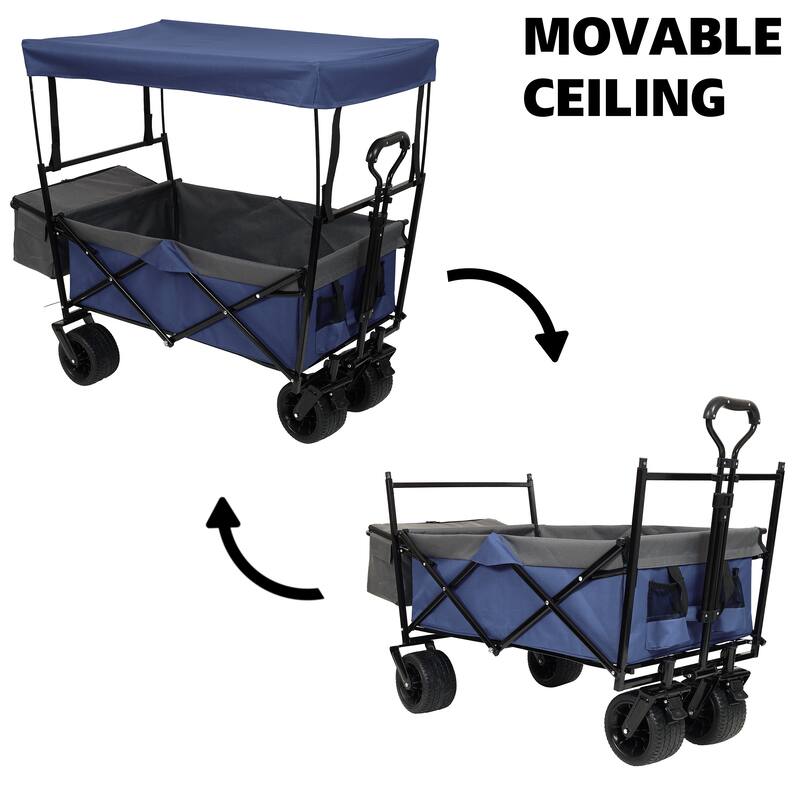 480Lbs Collapsible Wagon with Canopy,Wagon Stroller with 7" All-Terrain Wheels, Lightweight Foldable Wagon, with Mosquito Net