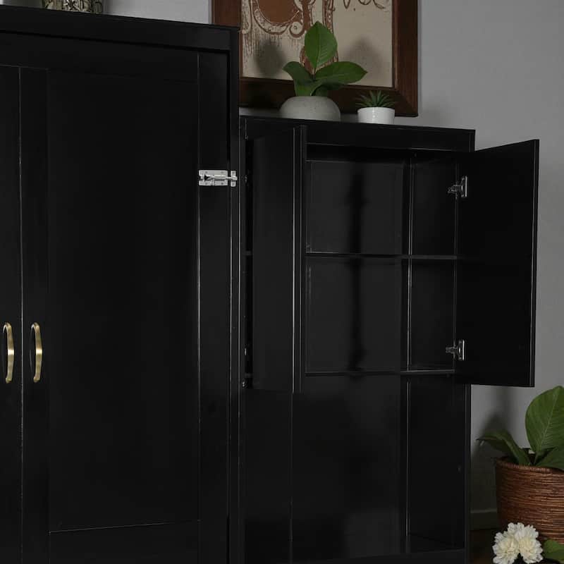 Queen Size Murphy Bed with Desk, Flip-Up Vanity & Cabinets, Space-Saving Wall Bed with Storage for Bedroom & Guest Room