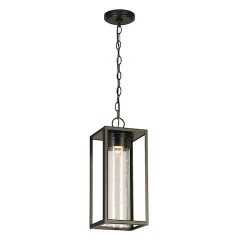 Eglo Walker Hill Matte Black LED Outdoor Pendant with Clear Seedy Glass