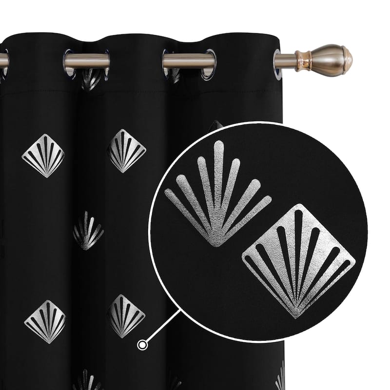 Shell Pattern Room Darkening Curtain Panel (2 Panels) - 42 x 45 inch - Black
