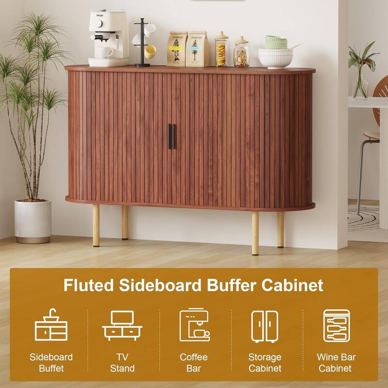 47" Mid-Century Modern Sideboard Buffet Cabinet with Adjustable Shelves, Accent Storage Cabinet