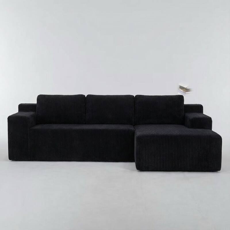 Corduroy L-Shaped Modular Sofa, Luxury Foam-Filled Floor Couch