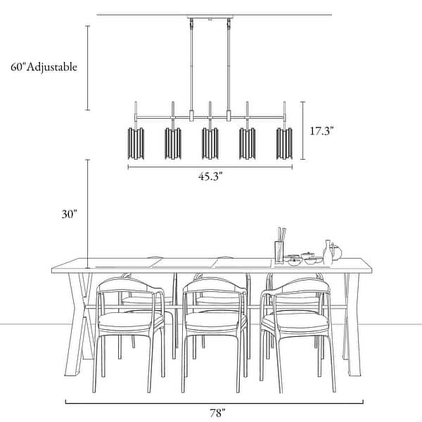 dimension image slide 0 of 2, Tifany Modern 5-Light Black Chandelier Large Linear 45. IN Colored Glass Kitchen Island Lights - L 45.3" x W 4.3" x H 17.3"
