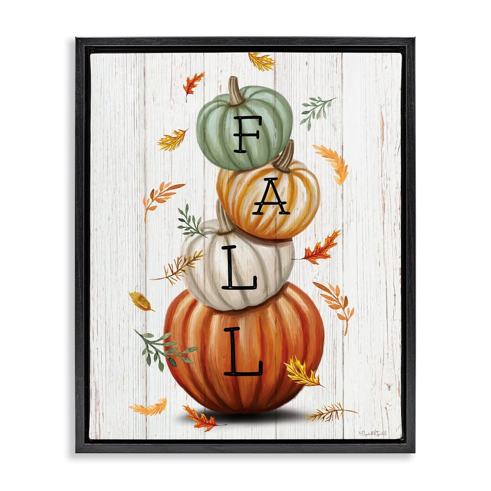 Stupell Falling Leaves & Pumpkin Stack Framed Floater Canvas Wall Art Design By Elizabeth Tyndall