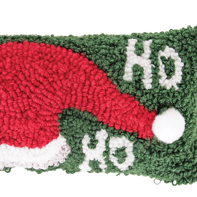 "Ho, Ho, Ho" Santa Hat Hooked Petite Accent Pillow, 6" x 12"