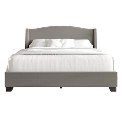 CraftPorch Elegant Chrome Nailhead Wingback Upholstered Bed with Drawers