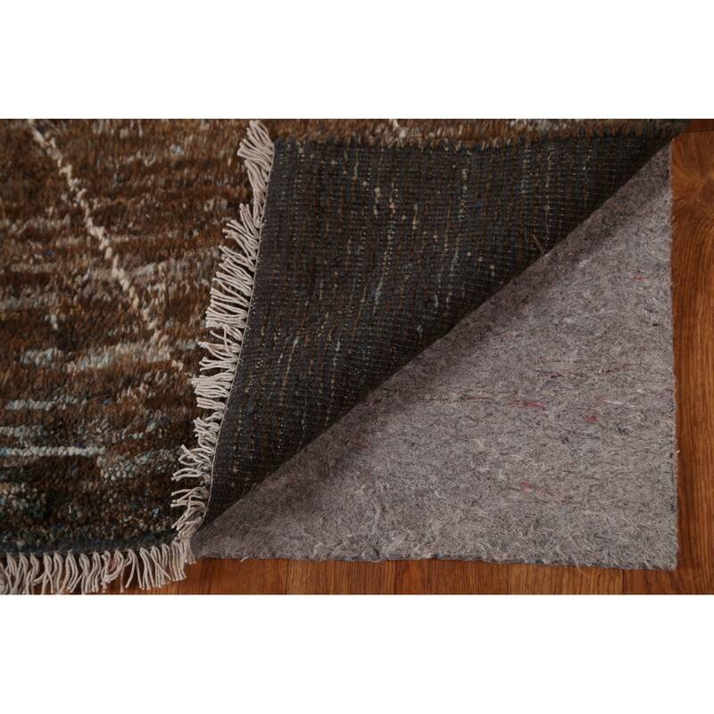 Hand Knotted Oriental 100% Wool Carpet Tribal Tribal Brown Moroccan Area Rug - 9' 7'' X 6' 7''