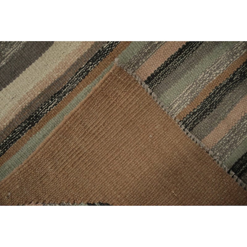 Hand Woven Oriental 100% Wool Carpet Southwestern Tribal Greys & Charcoal Kilim Area Rug - 9' 11'' X 8' 3''