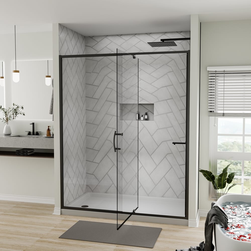 Modland 56-60"x71'' Bathtub Pivot Shower Screen Door - Auto-Lift Hinge, Magnetic Seal, Chrome/Brushed Nickel/Matte Black
