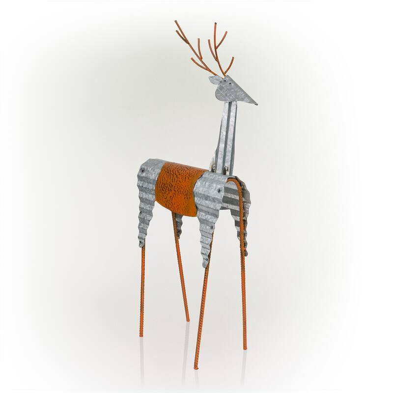 Alpine Corporation Outdoor Metal Rustic Reindeer Lawn Christmas Holiday Decoration - Silver