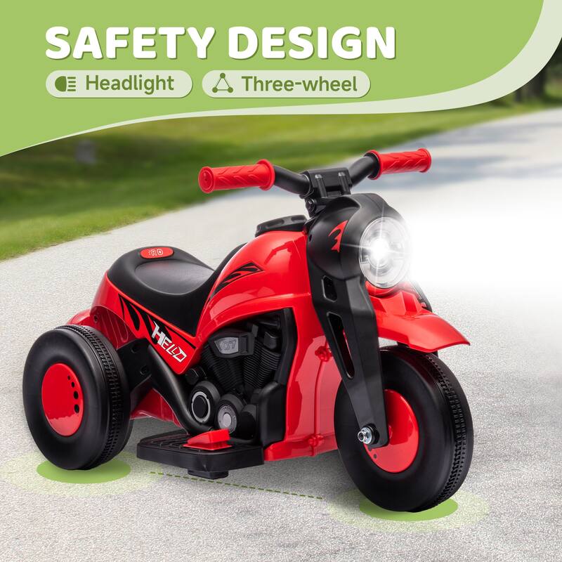 Electric 6V Kids Motorcycle - 3-Wheeled Ride-On with LED Headlight, Music & Bubbles for Toddlers (1.9 MPH Max Speed)