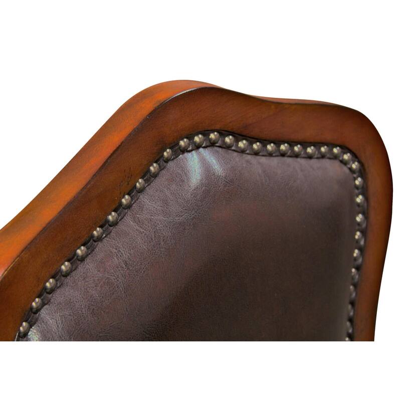 Game Room Dining Chair Set of 2 - Brown Cherry Wood, Nailhead Accents, Rolling Casters