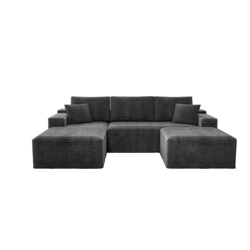 Roomfitters 104.3" Modular Sectional Sofa, 3-Piece Compressed Cloud Couch, No Assembly Required, Plush Corduroy, Grey