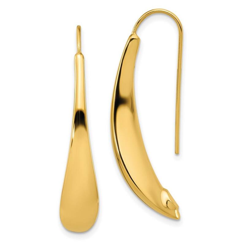 Curata 14k Yellow Gold Polished 34.85x6.72mm Curved Teardrop Threader Earrings