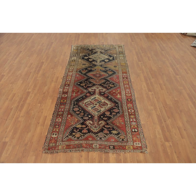 Hand Knotted Oriental 100% Wool Carpet Traditional Tribal Multi-Colored Shiraz Runner Rug - 9' 7'' X 4' 3''