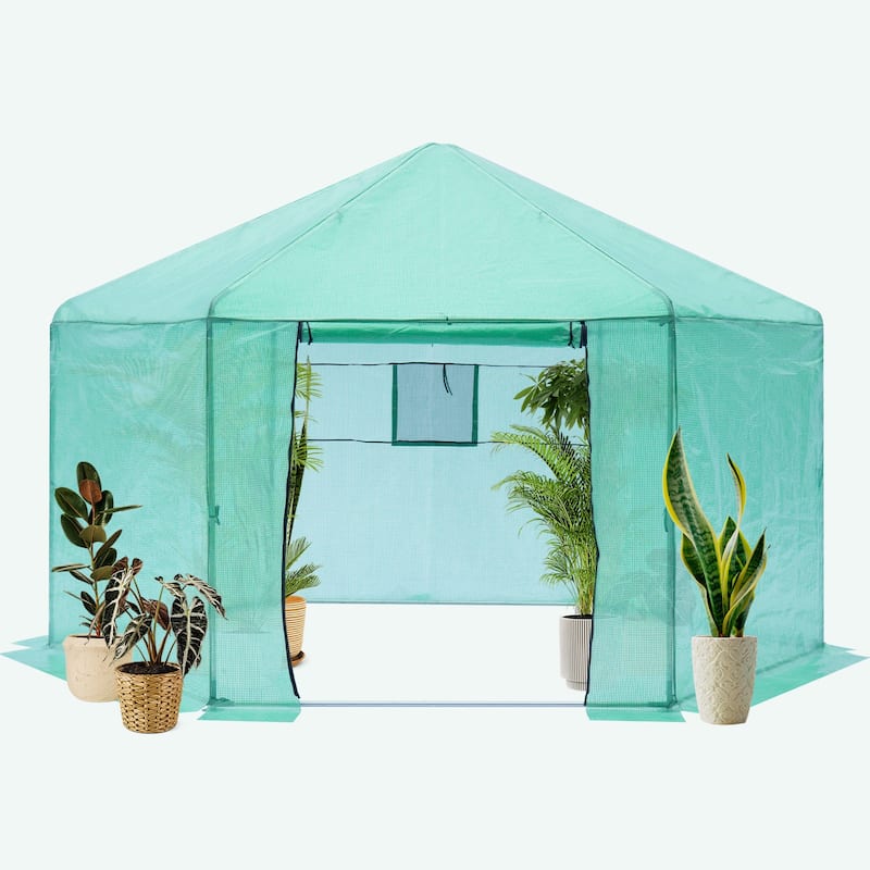 Walk-In Greenhouse Hexagonal Reinforced Frame Heavy Duty Plastic Greenhouse