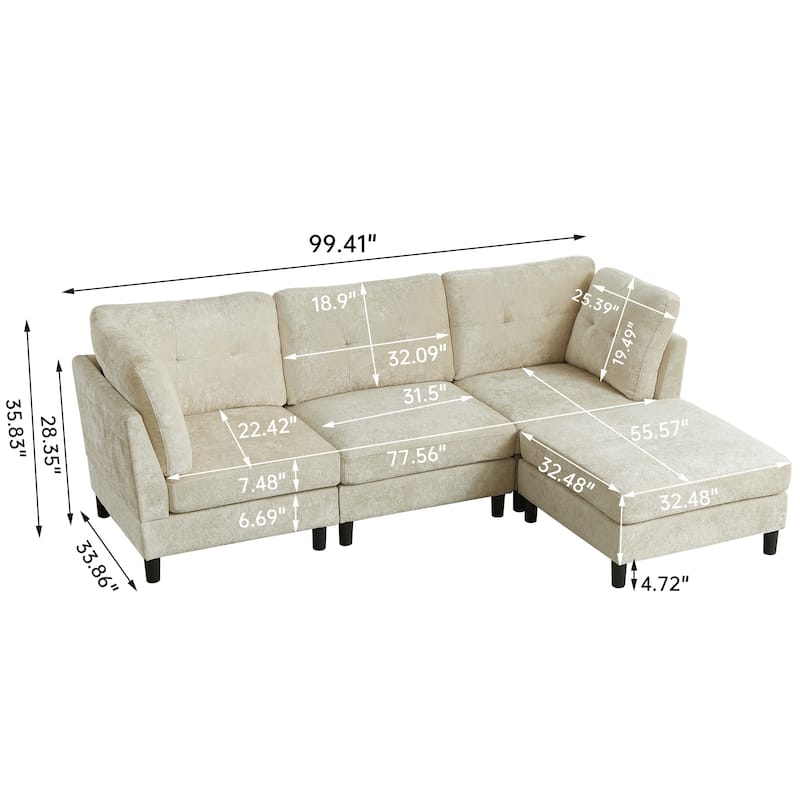 99.41" Chenille High Armrest L Shaped Sofa