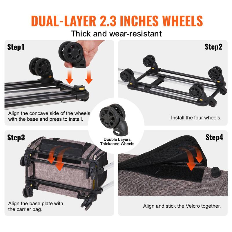 VEVOR Cat Carrier with Wheels Rolling Pet Carrier with Telescopic Handle and Shoulder Strap
