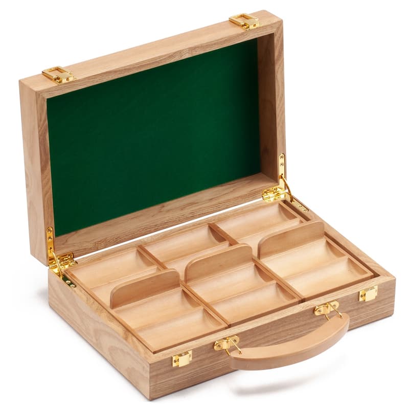 GSE™ 300pcs Casino Deluxe Wooden Poker Chip Case with 3 Wooden Chip Trays